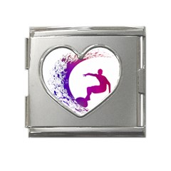 Wave Surfer Surfing Sport Athlete Water Sea Mega Link Heart Italian Charm (18mm) by Wegoenart