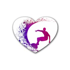 Wave Surfer Surfing Sport Athlete Water Sea Rubber Coaster (heart) by Wegoenart