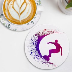 Wave Surfer Surfing Sport Athlete Water Sea Uv Print Round Tile Coaster by Wegoenart