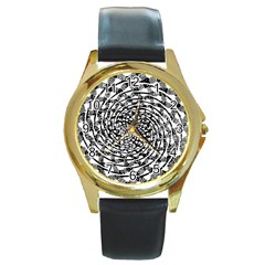 Illusions Abstract Black And White Patterns Swirls Round Gold Metal Watch by Wegoenart