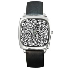 Illusions Abstract Black And White Patterns Swirls Square Metal Watch by Wegoenart