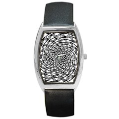 Illusions Abstract Black And White Patterns Swirls Barrel Style Metal Watch by Wegoenart