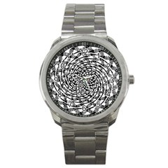 Illusions Abstract Black And White Patterns Swirls Sport Metal Watch by Wegoenart