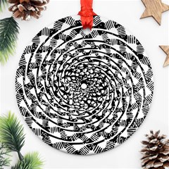 Illusions Abstract Black And White Patterns Swirls Round Ornament (two Sides)