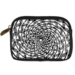 Illusions Abstract Black And White Patterns Swirls Digital Camera Leather Case by Wegoenart