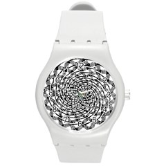 Illusions Abstract Black And White Patterns Swirls Round Plastic Sport Watch (m) by Wegoenart