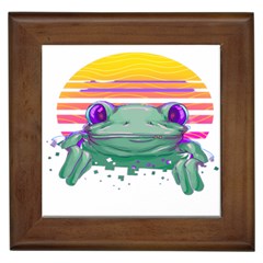 Frog Animal Sun Amphibian Figure Digital Art Framed Tile by Wegoenart