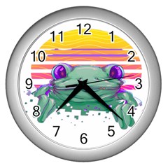 Frog Animal Sun Amphibian Figure Digital Art Wall Clock (silver) by Wegoenart