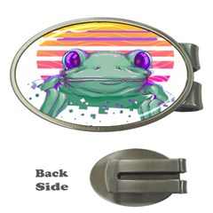 Frog Animal Sun Amphibian Figure Digital Art Money Clips (oval)  by Wegoenart