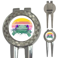 Frog Animal Sun Amphibian Figure Digital Art 3-in-1 Golf Divots by Wegoenart