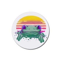 Frog Animal Sun Amphibian Figure Digital Art Rubber Coaster (round) by Wegoenart