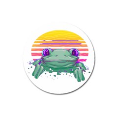 Frog Animal Sun Amphibian Figure Digital Art Magnet 3  (round) by Wegoenart