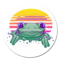 Frog Animal Sun Amphibian Figure Digital Art Magnet 5  (round) by Wegoenart