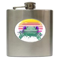 Frog Animal Sun Amphibian Figure Digital Art Hip Flask (6 Oz) by Wegoenart