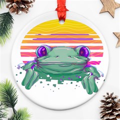 Frog Animal Sun Amphibian Figure Digital Art Round Ornament (two Sides)