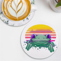 Frog Animal Sun Amphibian Figure Digital Art Uv Print Round Tile Coaster by Wegoenart