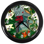 Armor Japan Maple Leaves Samurai Mask Cut Wall Clock (Black) Front