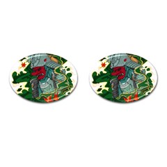 Armor Japan Maple Leaves Samurai Mask Cut Cufflinks (oval) by Wegoenart