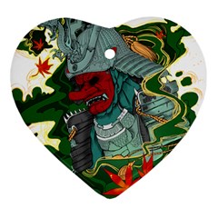 Armor Japan Maple Leaves Samurai Mask Cut Heart Ornament (two Sides) by Wegoenart