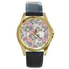 Roses-pink-elegan Round Gold Metal Watch by nateshop