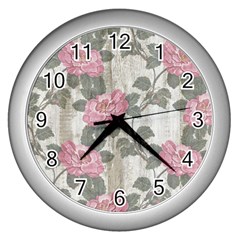 Roses-pink-elegan Wall Clock (silver) by nateshop