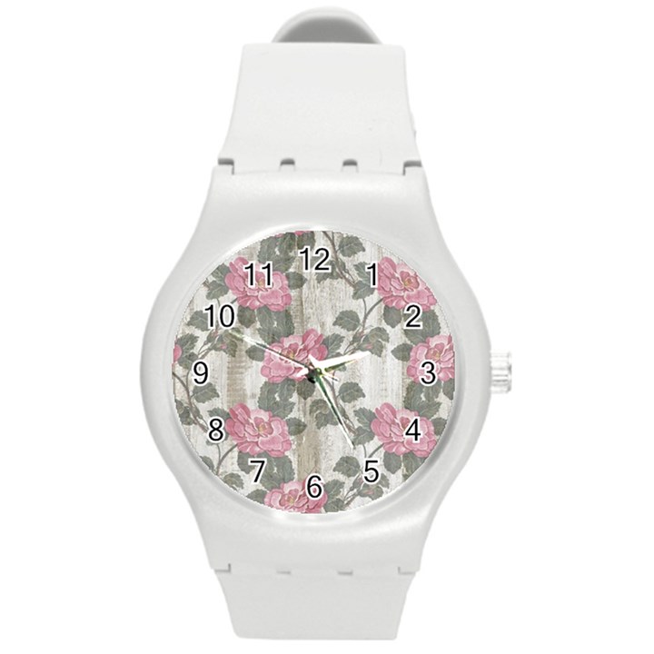 Roses-pink-elegan Round Plastic Sport Watch (M)