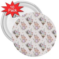 Roses-white 3  Buttons (10 Pack)  by nateshop