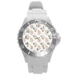 Roses-white Round Plastic Sport Watch (l) by nateshop