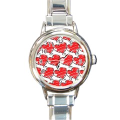 Seamless-heart-red Round Italian Charm Watch by nateshop