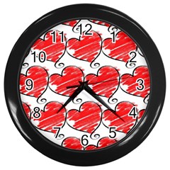 Seamless-heart-red Wall Clock (black) by nateshop