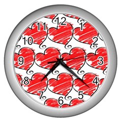 Seamless-heart-red Wall Clock (silver) by nateshop