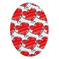 Seamless-heart-red Oval Ornament (two Sides) by nateshop