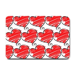 Seamless-heart-red Small Doormat by nateshop