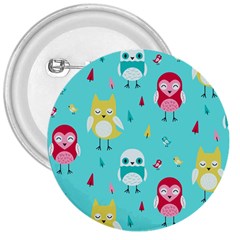 Owls Owl Bird Cute Animal Art Vector  Pattern Colorful 3  Buttons by Salman4z