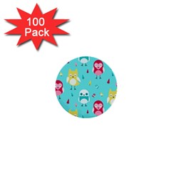 Owls Owl Bird Cute Animal Art Vector  Pattern Colorful 1  Mini Buttons (100 Pack) 