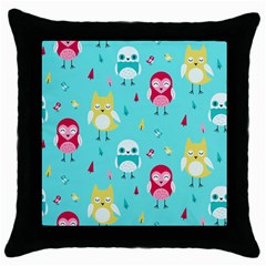 Owls Owl Bird Cute Animal Art Vector  Pattern Colorful Throw Pillow Case (black) by Salman4z