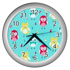 Owls Owl Bird Cute Animal Art Vector  Pattern Colorful Wall Clock (silver) by Salman4z