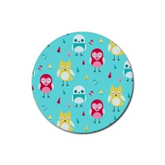 Owls Owl Bird Cute Animal Art Vector  Pattern Colorful Rubber Coaster (round) by Salman4z