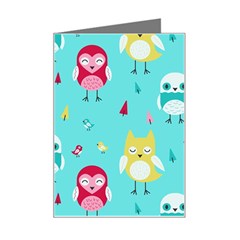 Owls Owl Bird Cute Animal Art Vector  Pattern Colorful Mini Greeting Card by Salman4z