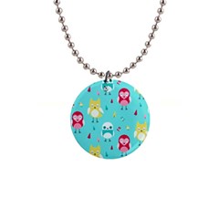 Owls Owl Bird Cute Animal Art Vector  Pattern Colorful 1  Button Necklace by Salman4z