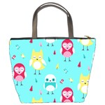 Owls Owl Bird Cute Animal Art Vector  Pattern Colorful Bucket Bag Back