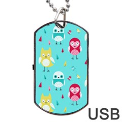 Owls Owl Bird Cute Animal Art Vector  Pattern Colorful Dog Tag Usb Flash (two Sides) by Salman4z