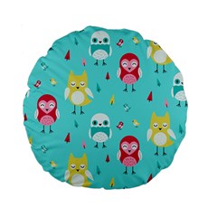 Owls Owl Bird Cute Animal Art Vector  Pattern Colorful Standard 15  Premium Flano Round Cushions by Salman4z