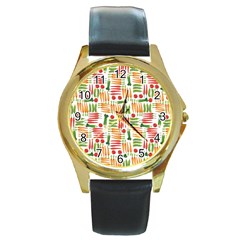 Vegetables Round Gold Metal Watch by SychEva