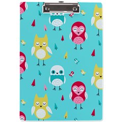 Owls Owl Bird Cute Animal Art Vector  Pattern Colorful A4 Acrylic Clipboard by Salman4z