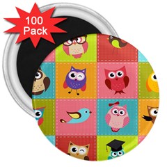 Owls Pattern Abstract Art Vector Cartoon 3  Magnets (100 Pack) by Salman4z