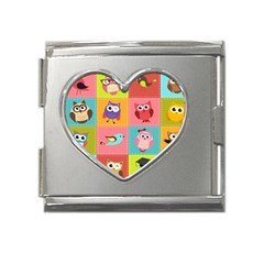 Owls Pattern Abstract Art Vector Cartoon Mega Link Heart Italian Charm (18mm) by Salman4z