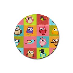 Owls Pattern Abstract Art Vector Cartoon Rubber Coaster (round) by Salman4z