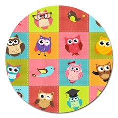 Owls Pattern Abstract Art Vector Cartoon Magnet 5  (round) by Salman4z