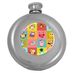 Owls Pattern Abstract Art Vector Cartoon Round Hip Flask (5 Oz) by Salman4z